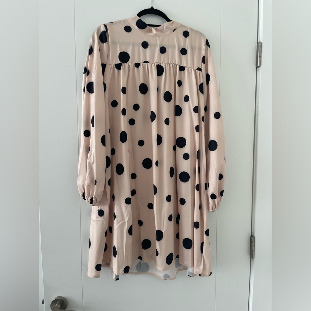 Polka Dot Tie Back Bishop Sleeve Babydoll Dress